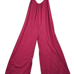 Women’s Sleeveless Wide-Leg Romper Jumpsuit Raspberry Red Relaxed Fit Rayon
